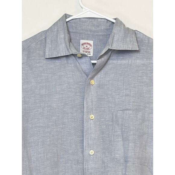 Brooks Brothers Mens Size Med Blue 100% Irish Linen Short Sleeve Button Up Shirt - Picture 6 of 6